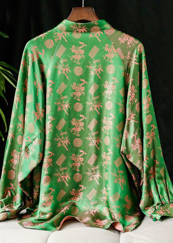 Women Green Stand Collar Button Print Silk Shirt Tops Long sleeveFabric: SilkSize & Fit: Fit: This garment fits true to size.Length: Size 2XL measures 25.74"from shoulder to hemBust: Great for any cup size. Waist: Loose Fit. Comfortable room throughout midsection.Hip: Loose Fit - room for hips. Hand Wash Cold. Printed Silk Shirt, Tops Long Sleeve, Comfortable Room, Fabric Silk, Cup Size, Silk Shirt, Long Tops, Silk Printing, Stand Collar