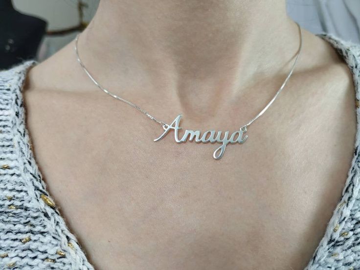 Sterling Silver Name Chain - Customized Necklace with Nameplate . . . . . . . . . . . . . . . . . . . . . . . . . . . . . . . . . . . . . . . . . . . . . . . . . . . . . . . . . Looking for a thoughtful gift for your loved one? You will love this high quality custom name chain. This is a perfect gift for your girlfriend or wife. Personalize it with her name in a beautiful font. This lovely sterling silver name chain is made to order. Choose the name or word you'd like on your necklace, chain len Name Chain, Customized Necklace, Silver Name Necklace, Locket Design, Name Necklace Silver, Gift For Your Girlfriend, Alphabet Necklace, Family Necklace, Nameplate Necklace