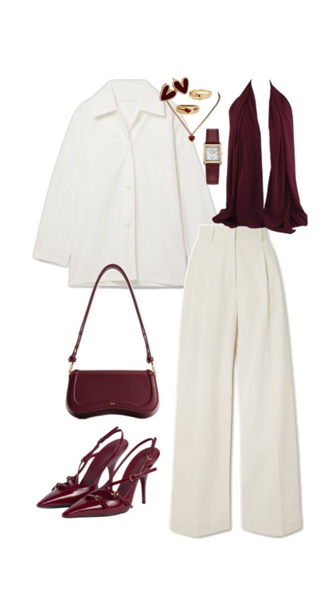 #summer #summeroutfit #modest #modestfit #modestsummer #outfitinspo #hijab #hijabi #burgundy #cream #colorcombination Winter Skirt Outfits, White Pants Outfit, Stile Hijab, Simple Style Outfits, Burgundy Outfit, Mode Zara, Color Combinations For Clothes, Outfit Inspo Summer, Hijabi Outfits Casual