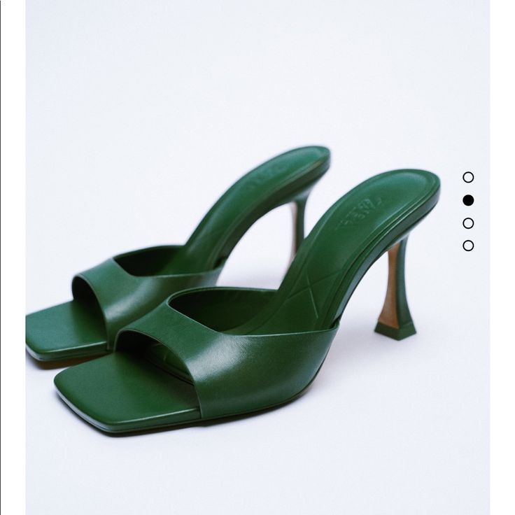 38/7.5 Price Is Firm Rare And New Collection Luxury Green Sandals With Padded Heel, Green Open Toe Formal Mules, Green Heels With Sculpted Heel And Single Toe Strap, Formal Green Sandals With Padded Heel, Elegant Green Mules For Evening, Elegant Green Sandals With Sculpted Heel, Chic Green Evening Sandals, Elegant Green Open Heel Mules, Chic Green Formal Sandals