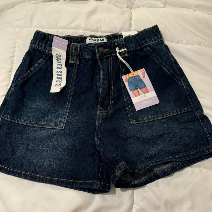 Nwt. Dark Blue Jean Shorts With Elastic Band. Size M. Has Deep Pockets. Dark Blue Jean Shorts, Skater Shorts, Waxed Jeans, Blue Jean Shorts, Dark Blue Jeans, Blue Jean, Elastic Band, Jean Shorts, Dark Blue