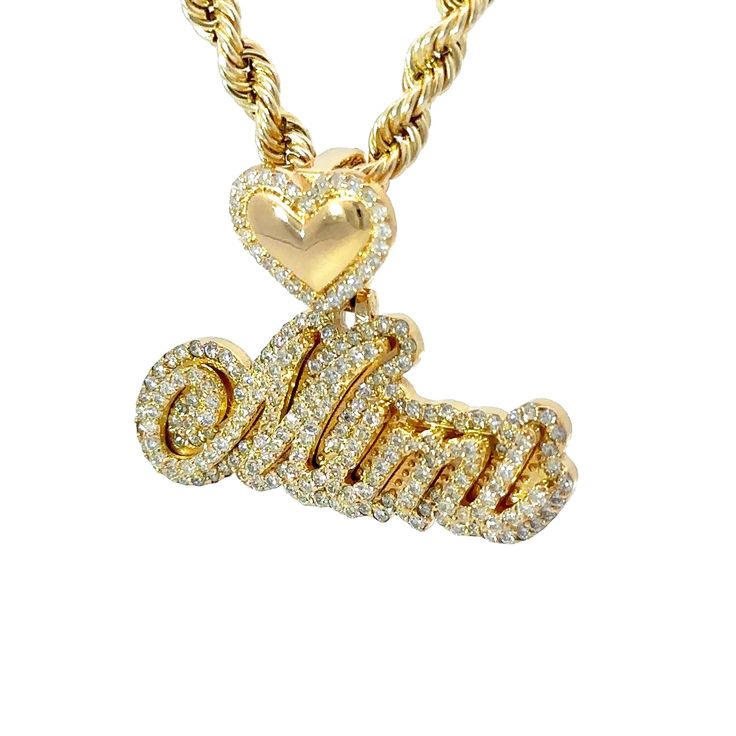 Customize your style with our personalized diamond name pendant. Made to order and personalized just for you, this pendant features a stunning diamond heart outline and cursive font. Express your individuality and add a touch of elegance to any outfit with this unique piece. Choose from 10k or 14k gold and natural or lab-created diamonds to your preference. Metal: Available in 10k or 14k GoldStone: Available in Natural or Lab-Created DiamondsDiamond Weight: 2.05ctw (Mimi)Bail Height: 0.5"Name He West Indian Bangles, Picture Pendant, Heart Outline, Name Pendant, Cursive Font, Bangles Indian, Name Jewelry, Kids Jewelry, Lab Created Diamonds