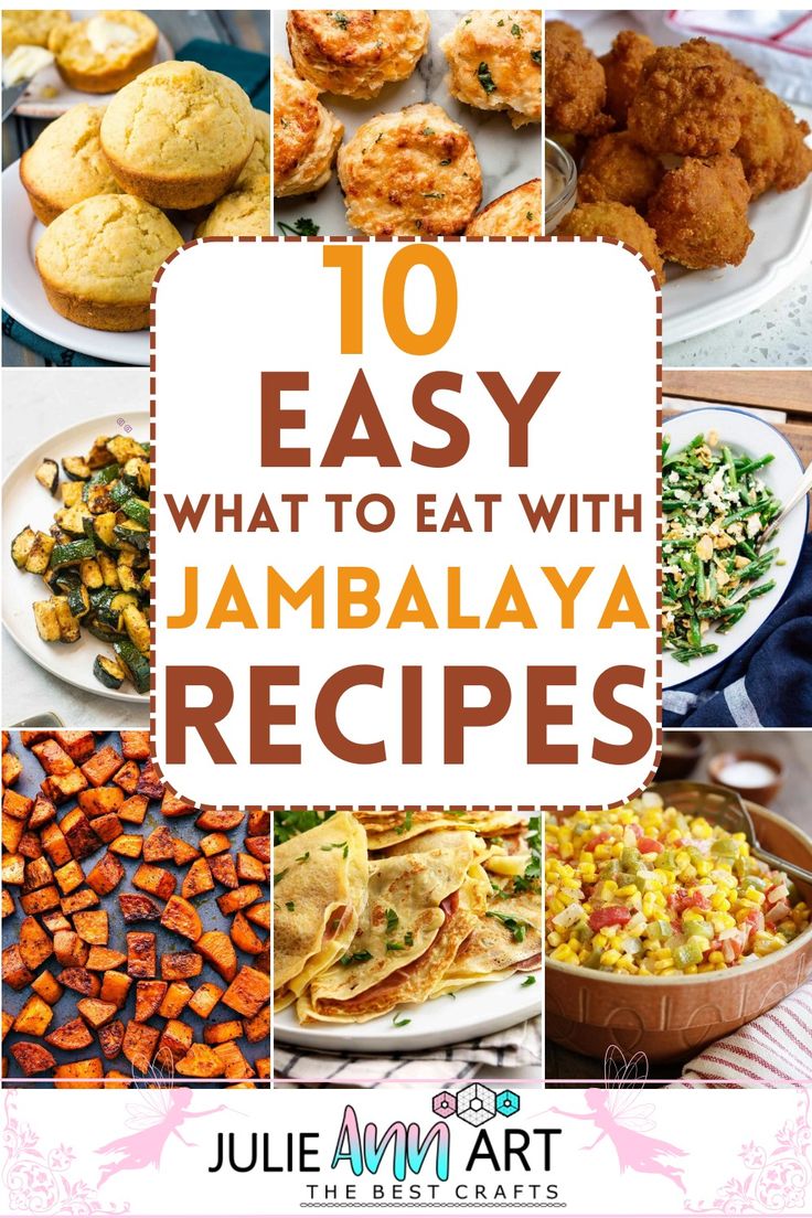 the cover of 10 easy what to eat with jambalaya recipes, featuring images of different foods