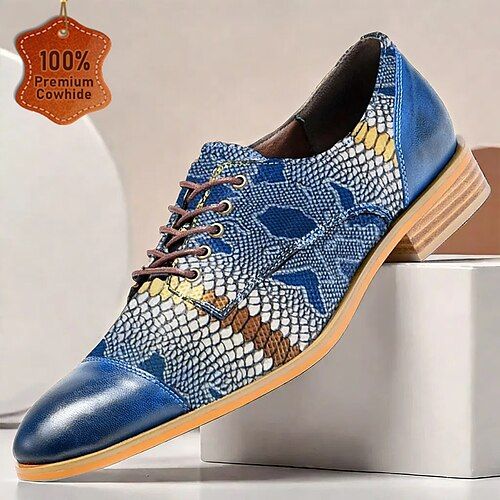 Category:Oxfords; Upper Materials:Cowhide; Lining Materials:Leather; Season:Fall,Winter; Gender:Men's; Toe Shape:Round Toe; Outsole Materials:Rubber; Occasion:Daily,Home; Closure Type:Lace-up; Function:Comfortable,Slip Resistant; Listing Date:10/14/2024; 2024 Trends:Crocodile Pattern Summer Wingtip Oxfords For Office, Summer Business Oxfords With Brogue Detailing, Casual Wingtip Oxfords For Party, Wingtip Oxfords For Business In Summer, Summer Business Wingtip Oxfords, Spring Wingtip Leather Shoes For Office, Summer Business Wingtip Leather Shoes, Fitted Blue Oxfords With Brogue Detailing, Spring Derby Cap Toe Leather Shoes