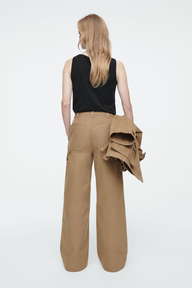 WIDE-LEG CANVAS UTILITY PANTS Workwear Wide-leg Cargo Jeans With Side Pockets, Wide-leg Workwear Cargo Pants With Multiple Pockets, Wide-leg Cargo Pants With Multiple Pockets For Workwear, Wide-leg Cargo Jeans With Multiple Pockets For Work, Workwear Parachute Pants With Multiple Pockets, Wide Leg Parachute Pants With Multiple Pockets For Work, Wide-leg Parachute Pants With Side Pockets For Work, Utility Wide Leg Pants With Cargo Pockets For Workwear, Wide Leg Cargo Pants With Multiple Pockets For Workwear