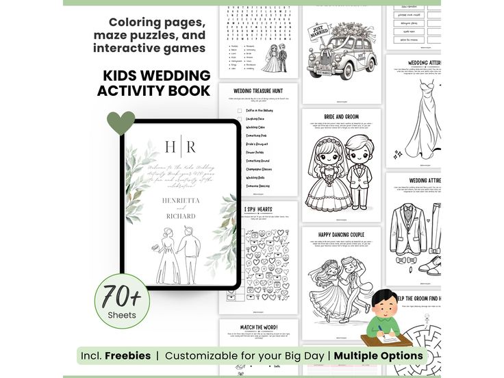 the wedding activity book for kids with pictures and instructions on it, including an ipad