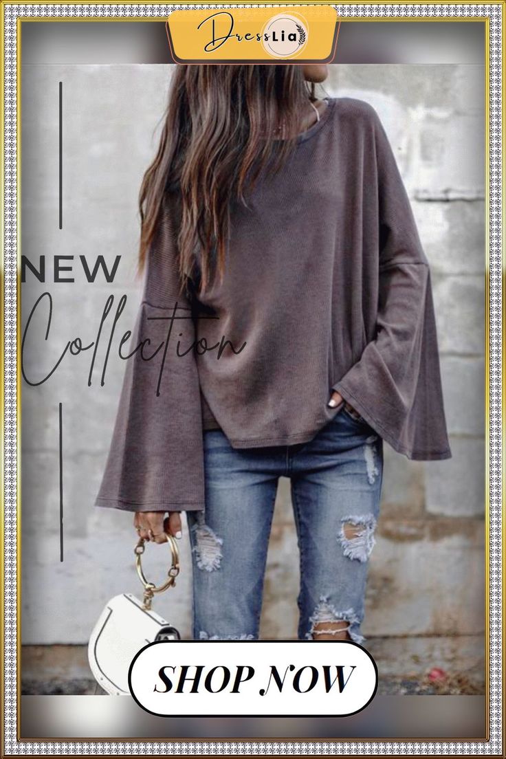 Mandarin Sleeve Solid Tops Holiday Fall Daily Casual Blouse Deep Gray, Solid Tops, Casual Blouse, Top Blouse, Women's Top