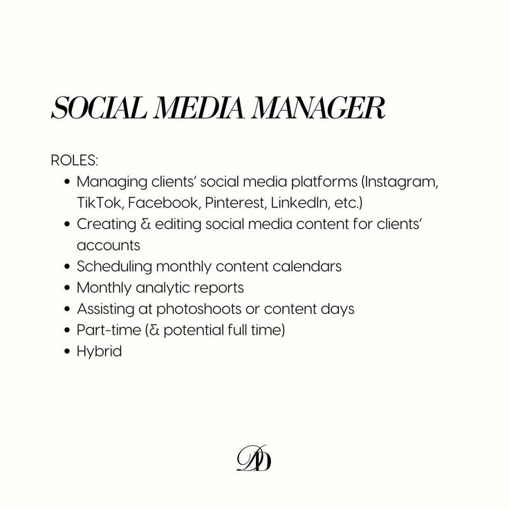 the social media manager manual is shown