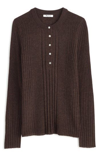 This lightweight, ribbed alpaca-blend pullover sweater delivers the perfect mix of warmth and comfort. With a stylish split crewneck, long sleeves and ribbed trim, this slim-fit henley layers effortlessly over everything. 25" length (size Medium) Button half placket Crewneck Long sleeves 62% alpaca, 38% polyamide Dry clean Imported Classic Brown Crew Neck Cardigan, Madewell (re)sponsoble Cashmere Henley, Brown Wool Button-up Sweater, Brown Alpaca Crew Neck Sweater, Brown Textured Knit Crew Neck Cardigan, Madewell Sweater, Puff Sleeve Sweater, Henley Sweater, Best Black Friday