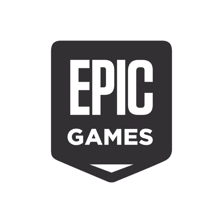 the epic games logo is black and white, with an arrow pointing to it's left