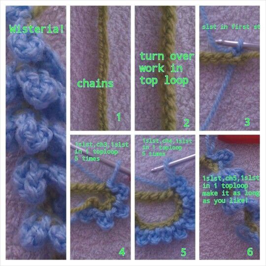 crochet instructions showing how to work the top loop