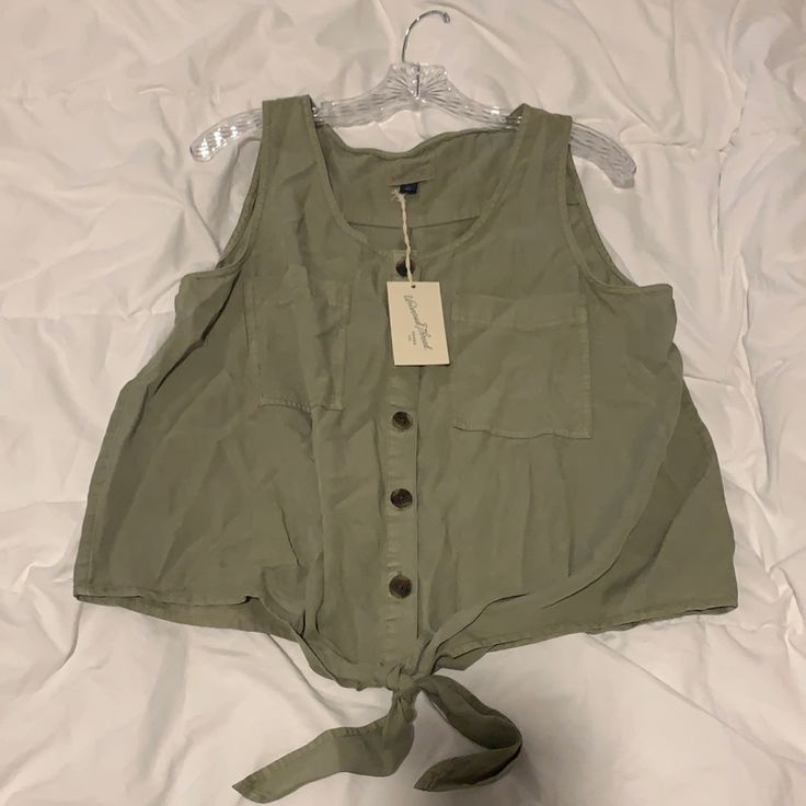 Never Worn, Tags Still Attached. Size: L Green Casual Vest Crop Top, Casual Green Vest Crop Top, Green Sleeveless Top For Day Out, Casual Green Sleeveless Vest, Casual Green Spring Vest, Casual Spring Vacation Vest, Green Summer Tank Vest, Green Tank Vest For Summer, Tank Vest For Spring And Summer