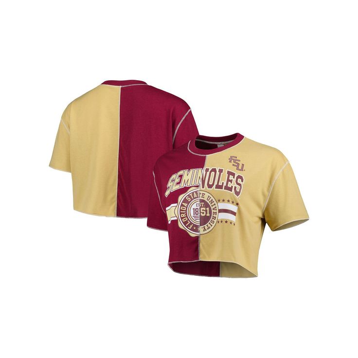 Update your wardrobe with an emphatic Florida State Seminoles top thanks to this Colorblock T-shirt from ZooZatz. Its out-of-this-world design is finished with bold team graphics, so you can effortlessly showcase your fan pride. Complete with a cropped design for trendy appeal, this Florida State Seminoles tee is easy to pair with just about anything.Update your wardrobe with an emphatic Florida State Seminoles top thanks to this Colorblock T-shirt from ZooZatz. Its out-of-this-world design is f Red Cotton T-shirt With Contrast Color, Retro Cotton Tops With Contrast Color, Cotton College Tops With Contrast Color, Contrast Color Cotton Tops For College, Cotton Tops With Contrast Color For College, Red Patchwork Crew Neck T-shirt, College Crew Neck Tops With Patchwork, Crew Neck Patchwork Tops For College, Red Cotton Patchwork Top