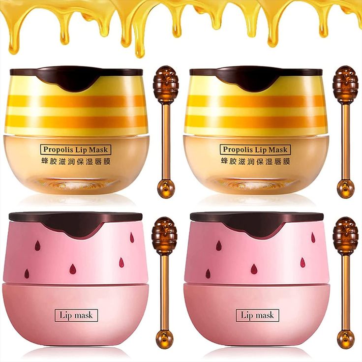 Price: $11.85 ($2.96 / Ounce)
4PCS Strawberry & Bee Lip Balm Honey Pot, Vitamin E Lip Masks & Moisturizing Propolis Sleeping Lip Mask, Effective Reduces Lip Lines Prevention Dry and Cracked Lip Scrubs Exfoliator Smoothing Dry Lip Care
Brand: Alisesun Sleeping Lip Mask, Lip Balm Honey, Strawberry Honey, Lip Masks, Hyaluronic Acid Moisturizer, Strawberry Lip Balm, Crystal Lips, Facial Gel, Lip Wrinkles