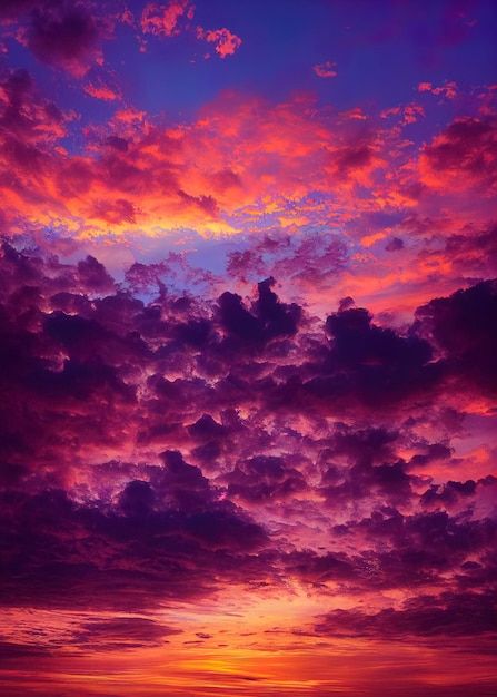 the sky is filled with purple and orange clouds