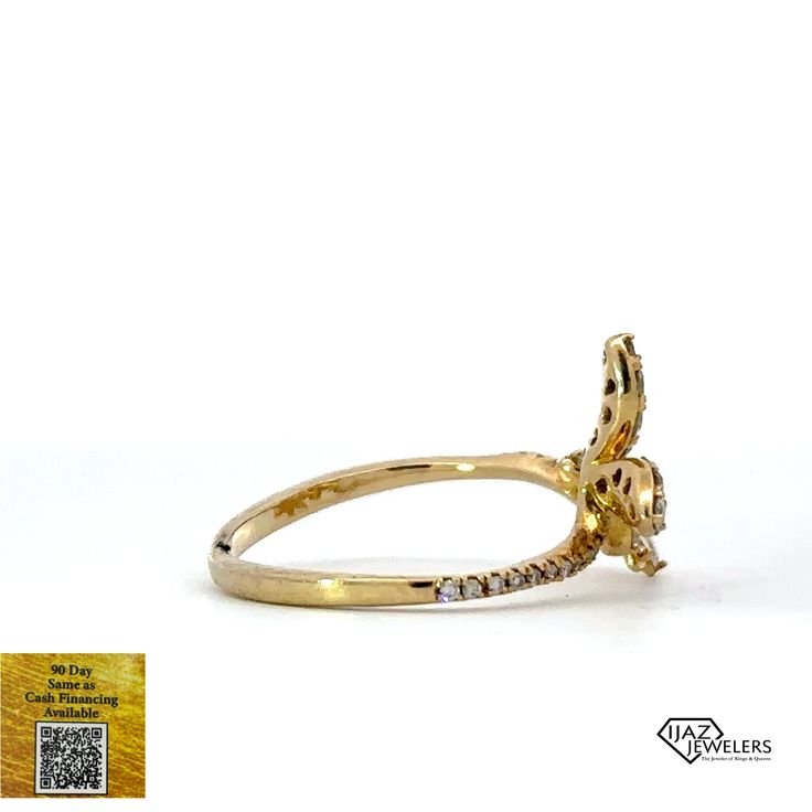 14K Gold Diamond Butterfly Flower Ring Available With These Specifications: Metal: 14K Gold Color: Yellow Weight: 1.79 Grams Stones: Diamond Shape: Round CTW: 0.46 SZ: 7 (Resizing Available)