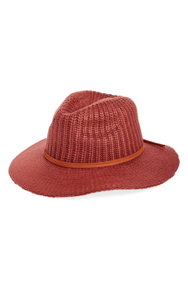 A knit construction lends chic style to this panama hat that is ideal for any cold-weather ensemble. Textile Spot clean Imported Floppy Hats, Panama Hat, Panama, Cold Weather, Nordstrom Rack, Chic Style, Two Tone, Accessories Hats, Rust