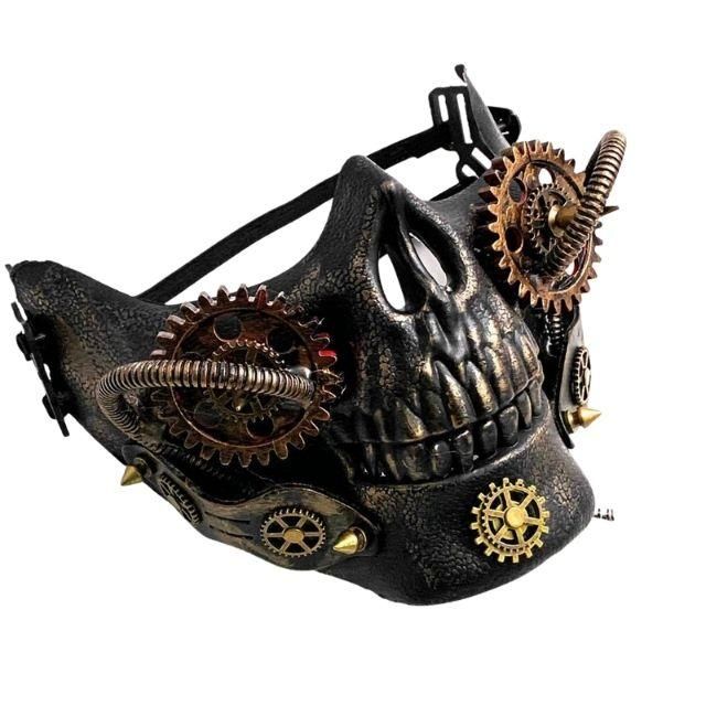 Steampunk Skull Mask - Steampunk Mask Gothic Mask Costume Accessories For Fantasy Events, Gothic Mask For Fantasy Events, Gothic Masks And Prosthetics For Cosplay With Adjustable Fit, Post-apocalyptic Halloween Masks For Costume Party, Black Steampunk Costume Accessories For Fantasy Events, Steampunk Mask Costume Accessories For Fantasy Events, Steampunk Costume Accessories For Fantasy Events, Punk Style Mask For Cosplay Events, Steampunk Mask For Fantasy Events