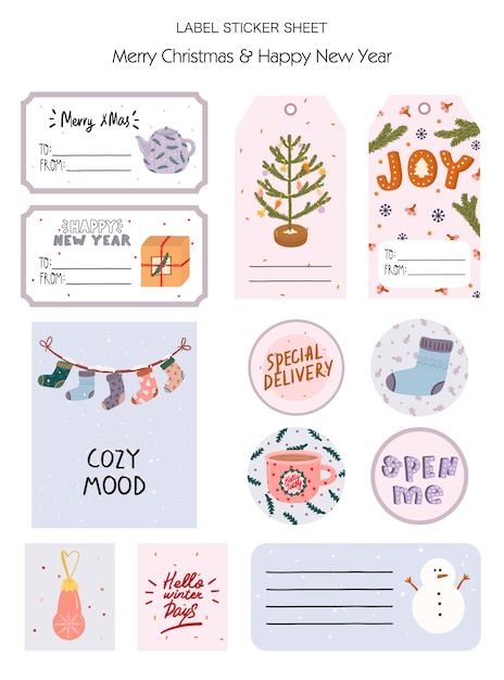 christmas and happy new year stickers with the words merry stocker sheet on them