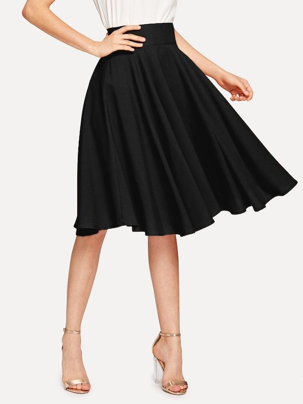 High Rise Wide Waistband Circle Skirt -SheIn(Sheinside) Skirts Midi High Waisted, Couture Mode, Spandex Dress, Style Noir, Hem Skirt, Skirts Online, Body Con Skirt, Knee Length Skirt, Circle Skirt