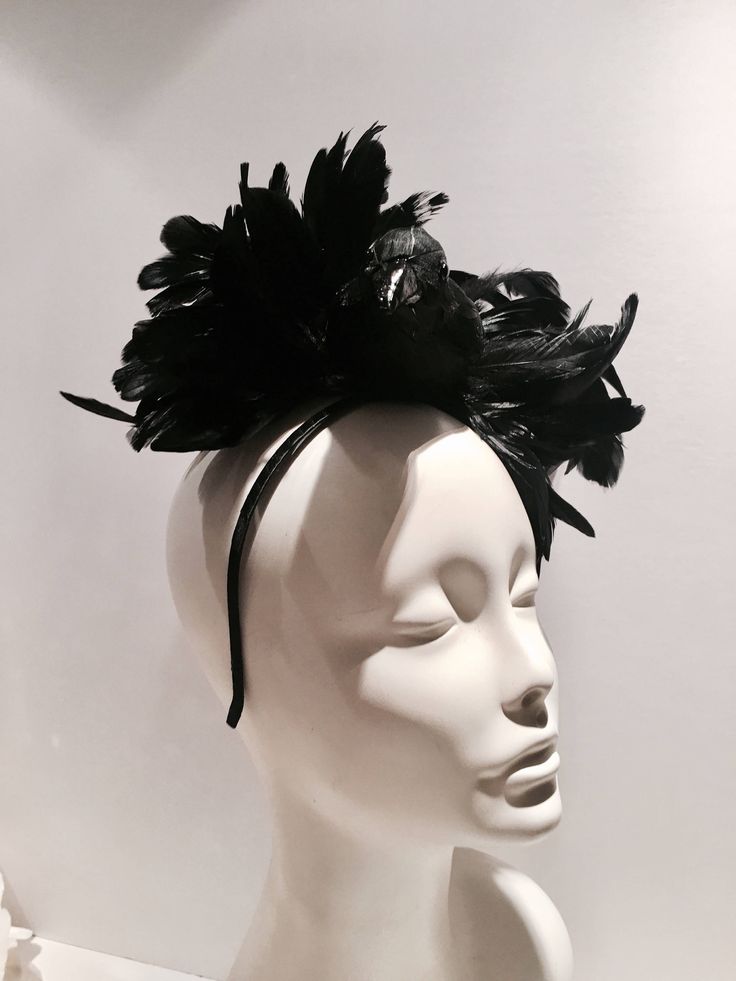 "Black Bird fascinator- Halloween- Feather Headband- Kentucky Derby- Ravens- Crow- Horse race- Mad Hatter Hello, I have one made so it can ship within a day or two. This fascinator is perfect to add whimsy and is just so fun you'll be the life of the party. A great conversation piece Most people while talking to you don't notice the bird at first and then all of a sudden they say,\" oh my God you have a bird on your head !\" This black feather fascinator has a black feather bird with a puff of b Adjustable Hair Accessories For Evening Carnival, Adjustable Evening Hair Accessories For Carnival, Adjustable Headband Headpieces For Costume Party, Evening Feather Hat Headpiece, Evening Feathered Hat Headpiece, Evening Hat With Feathers, Feathered Evening Headpieces For Carnival, Carnival Evening Headband Hair Accessories, Carnival Adjustable Headpiece With Matching Headband