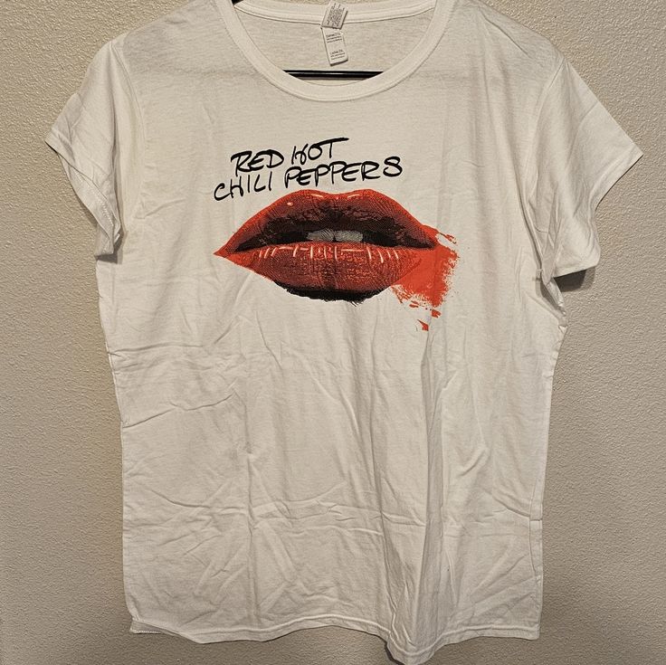 Size 2xl Red Hot Chili Peppers Band T-Shirt Music Tee Brand New Never Worn Red Band Merch Tops For Summer, White Fitted T-shirt For Concert, White Short Sleeve Top For Concert, Red Screen Print Top For Concert, Red Screen Print Tops For Concert, Casual White T-shirt For Concerts, Red Short Sleeve Top For Concert, Red Screen Printed Tops For Concert, Red T-shirt For Summer Concert