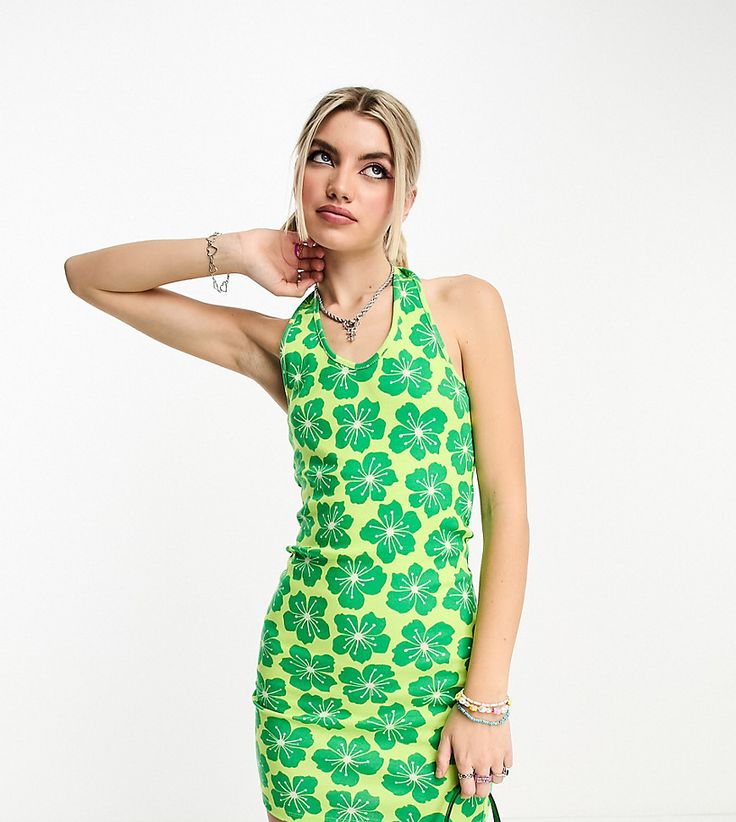 Dresses by Only Exclusive to ASOS Floral design Halterneck style bodycon fit Halterneck Mini Dress, Green Mini Dress, Dresses Dresses, Floral Style, Pale Green, Mini Dresses, Casual Dresses For Women, Green Dress, Must Haves