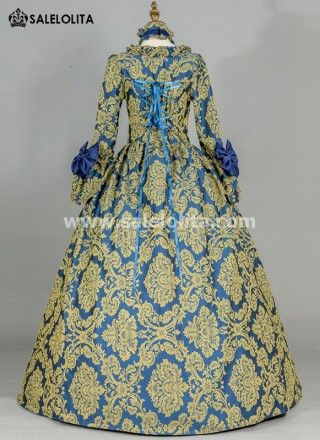 Renaissance Colonial Antique Floral Brocade Dress Vintage Victorian Era Historical Period Ball Gown Reenactment Theater Clothing Victorian Brocade Dress With Historical Design, Traditional Victorian Dress With Historical Design For Fancy Dress, Historical Brocade Dress For Costume, Ceremonial Regency Dress With Historical Design, Regency Style Historical Ceremonial Dress, Traditional Dresses For Medieval Festivals Weddings, Brocade Dresses With Historical Design For Costume, Traditional Wedding Dresses For Medieval Festivals, Traditional Victorian Dress For Costume Party