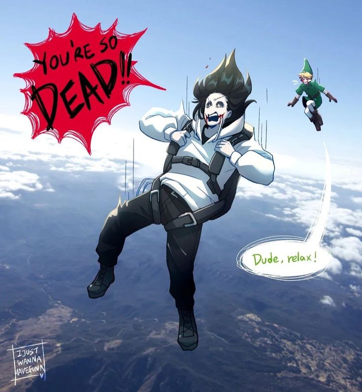 an animated image of a man flying through the air with words above him that say you're dead