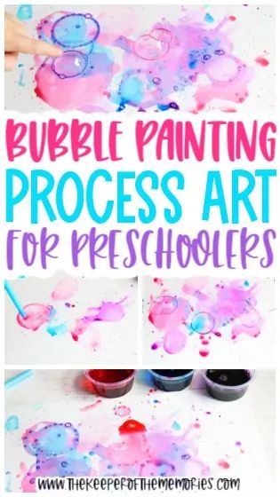 bubble painting process for little kids with text that reads bubble painting process for little kids