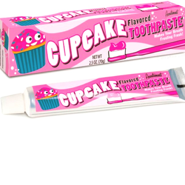 cupcake toothpaste with pink frosting and sprinkles