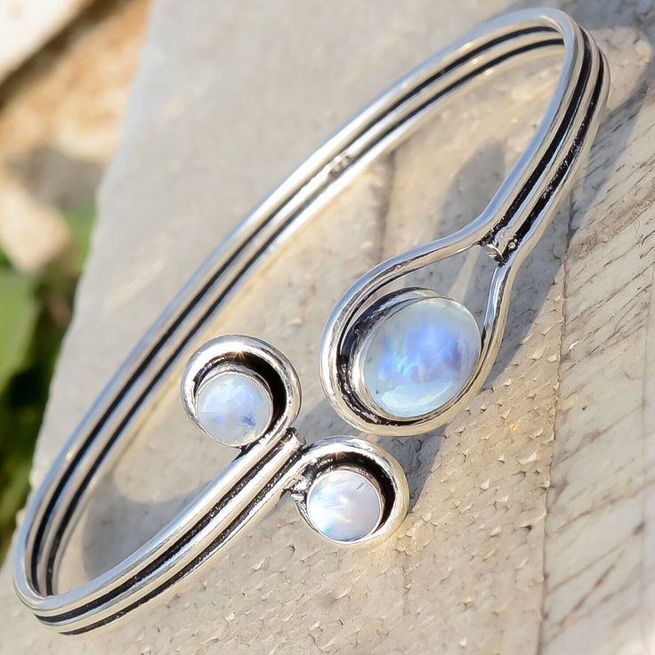 Rainbow Moonstone Gemstone 925 Sterling Silver Handmade Cuff Party Wear Bracelet