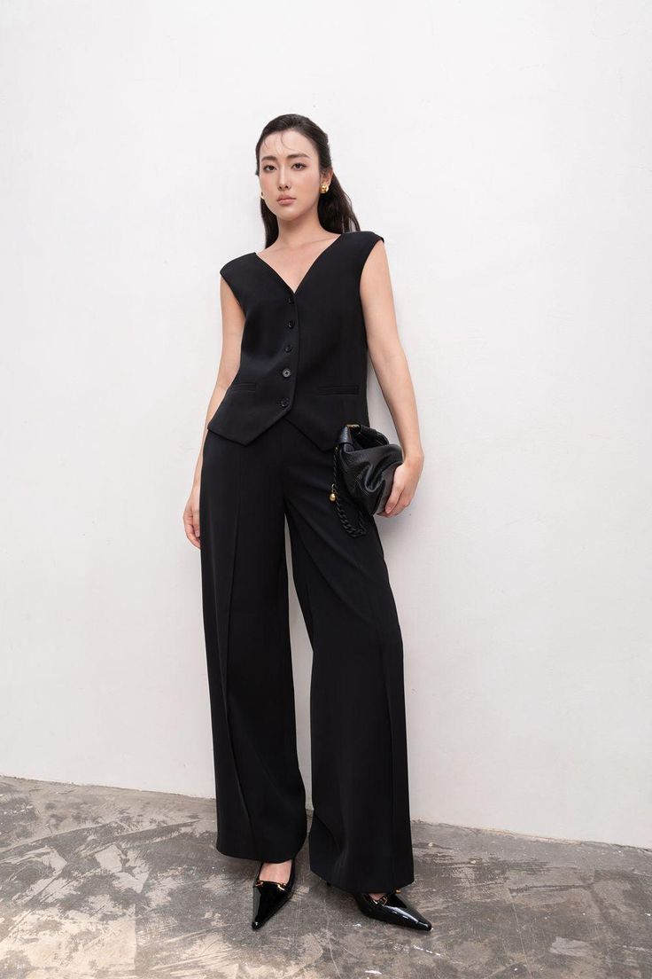 Micah Straight Wide Leg Crepe Ankle Length Pants | MEAN BLVD Chic Ankle-length Evening Pantsuit, Chic Office Wear Pantsuit With Ankle-length Pants, Chic Business Casual Pantsuit With Ankle-length Pants, Chic Ankle-length Pantsuit For Business Casual, Chic Wide-leg Pantsuit For Office Wear, Black Wide-leg Business Casual Pantsuit, Ankle-length Evening Pants, Versatile Black Culottes For Work, Office Wide Leg Ankle-length Pants