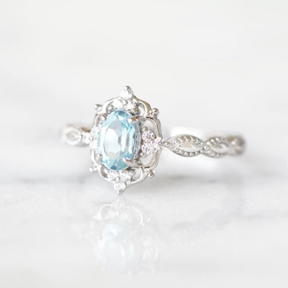 Vintage Aquamarine Ring Art Deco Ring Genuine Sterling | Etsy Heirloom Style Cluster Ring With Accent Stones For Promise, Classic Crystal Birthstone Ring For Anniversary, Classic Birthstone Crystal Ring For Anniversary, Classic Sapphire Wedding Ring With Birthstone, Heirloom Crystal Ring With Accent Stones For Anniversary, Heirloom Topaz Birthstone Ring For Anniversary, Classic Halo Ring With Birthstone, Vintage Halo Design Promise Ring, Exquisite Promise Ring With Birthstone