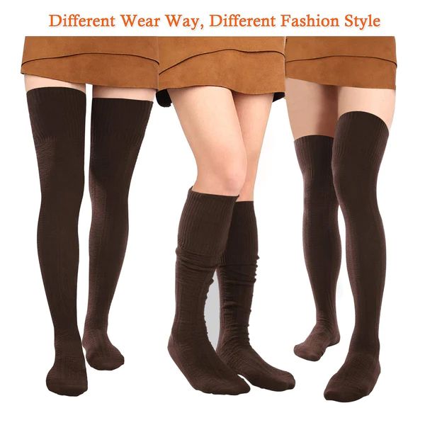 Thigh High Socks Boot Sock Women-Brown Casual Brown Stretch Socks, Casual Fitted Brown Socks, Brown Leg Warmers For Fall, Brown Knee-high Socks For Winter, Casual Brown Socks For Fall, Fitted Over-the-knee Knee-high Socks For Fall, Casual Fitted Brown Tights, Fitted Fall Knee-high Socks, Fall Knee-high Stretch Hosiery