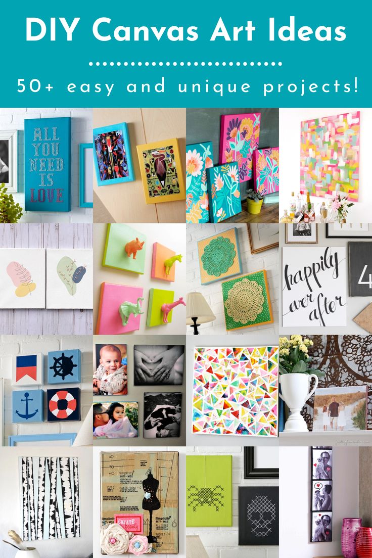 the cover of diy canvas art ideas 50 easy and unique projects with pictures on it