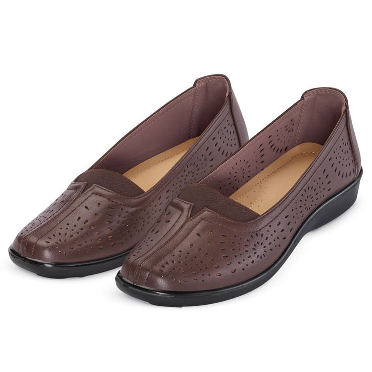 Designed With Comfort In Mind, These Slip-On Shoes Are Ideal For Everyday Wear. Stylish And Versatile, They Have Padded Insoles With Built-In Arch Supports And Flexible, Lightweight, Skid-Resistant Soles. The Easy On/Off Design Features Stretch Inserts In Front And Laser Cut Details. Polyurethane; Imported. Choose: Brown Or Black. Available In: Sizes: 6, 7, 8, 9, 10 (Half Sizes Order Next Larger Size). Slip-on Walking Shoes With Non-slip Sole, Slip-on Walking Shoes With Non-slip Sole And Flat Heel, Slip-on Slip-resistant Comfortable Flats, Comfortable Slip-on Slip-resistant Flats, Comfortable Non-slip Slip-ons With Round Toe, Comfortable Non-slip Flats With Round Toe, Comfortable Slip-on Non-slip Flats, Comfortable Non-slip Slip-on Flats, Brown Flat Slip-on Walking Shoes