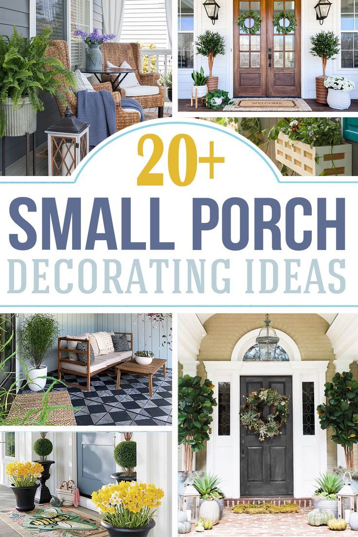 Collage of porch decor ideas. Small Porch Decorating Ideas, Small Front Porch Decor, Front Porch Flower Pots, Ladder Ideas, Small Porch Decorating, Front Porch Plants, Front Porch Flowers, Porch Wall Decor, Front Porch Makeover