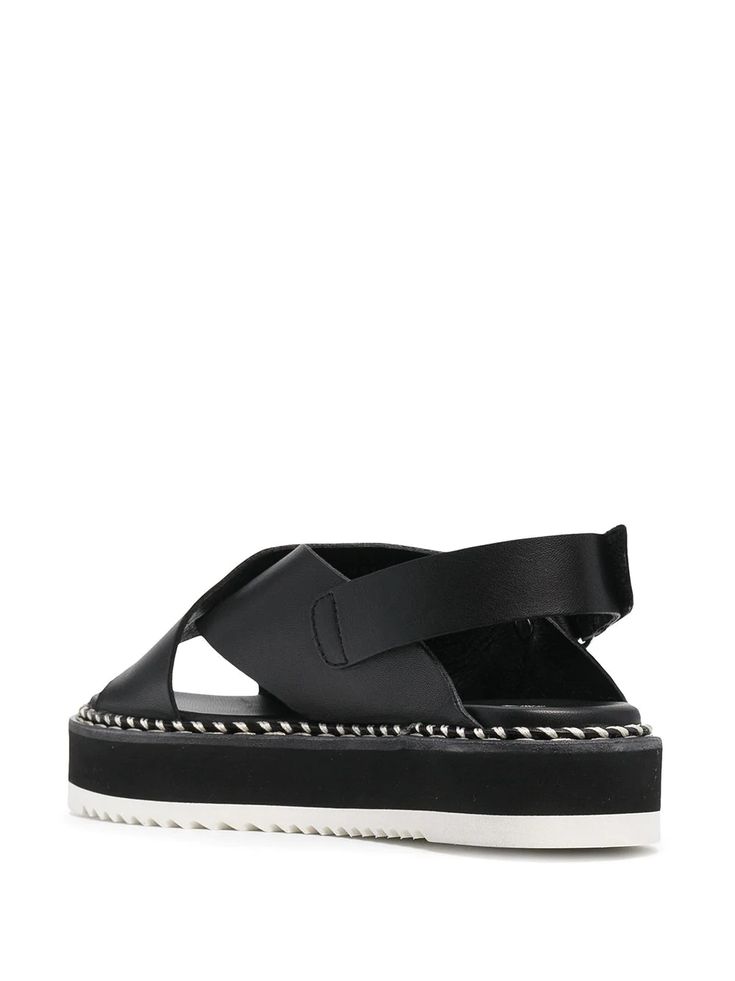 Shop black AGL Marta criss-cross sandals with Express Delivery - Farfetch Spring Leather Sandals With Strap Detailing, Leather Sandals With Strap Detailing For Spring, Black Leather Sandals With Contrast Sole, Criss Cross Sandals, Sandals Black, Contrast Stitch, Criss Cross, Crossover, Slip On Sneaker