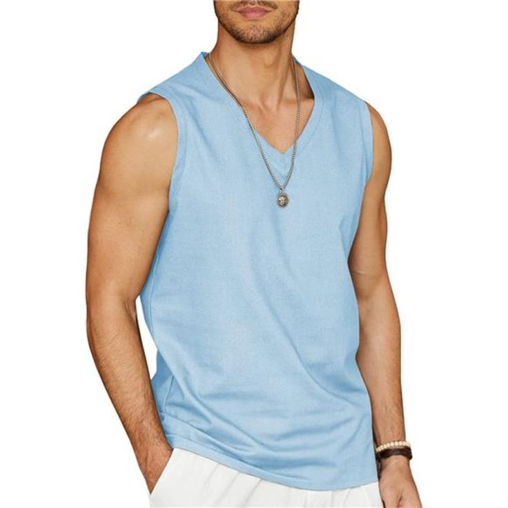 70%Rayon, 30%Linen Imported Pull On Closure Machine Wash Linen Fabric ---- The Men's Linen V Neck Tank Top Is Made Of High Quality Linen Fabric, Cool And Breathable, Soft And Skin-Friendly, Lightweight And Quick Dry. The Beach Sleeveless Shirt Keep You Cool And Relaxed All The Time Especially In Summer Spring And Autumn. Classic Design ---- This Men Casual Linen Sleeveless Shirt With Classic V Neck Collar And Sleeveless Design. It Makes You More Sexy In Casual Or Beach. This Men Beach Yoga Shirt V-neck Vest Top For Beach Season, Casual Sleeveless Muscle Tee For Summer, Sleeveless Cotton Vest For Beach, Sleeveless Cotton Beach Vest, Beach Sleeveless Cotton Vest, Sleeveless Muscle Tee For Beach In Spring, Summer Cotton V-neck Vest, Casual Sleeveless Beach Vest, Cotton Sleeveless Muscle Tee For Summer