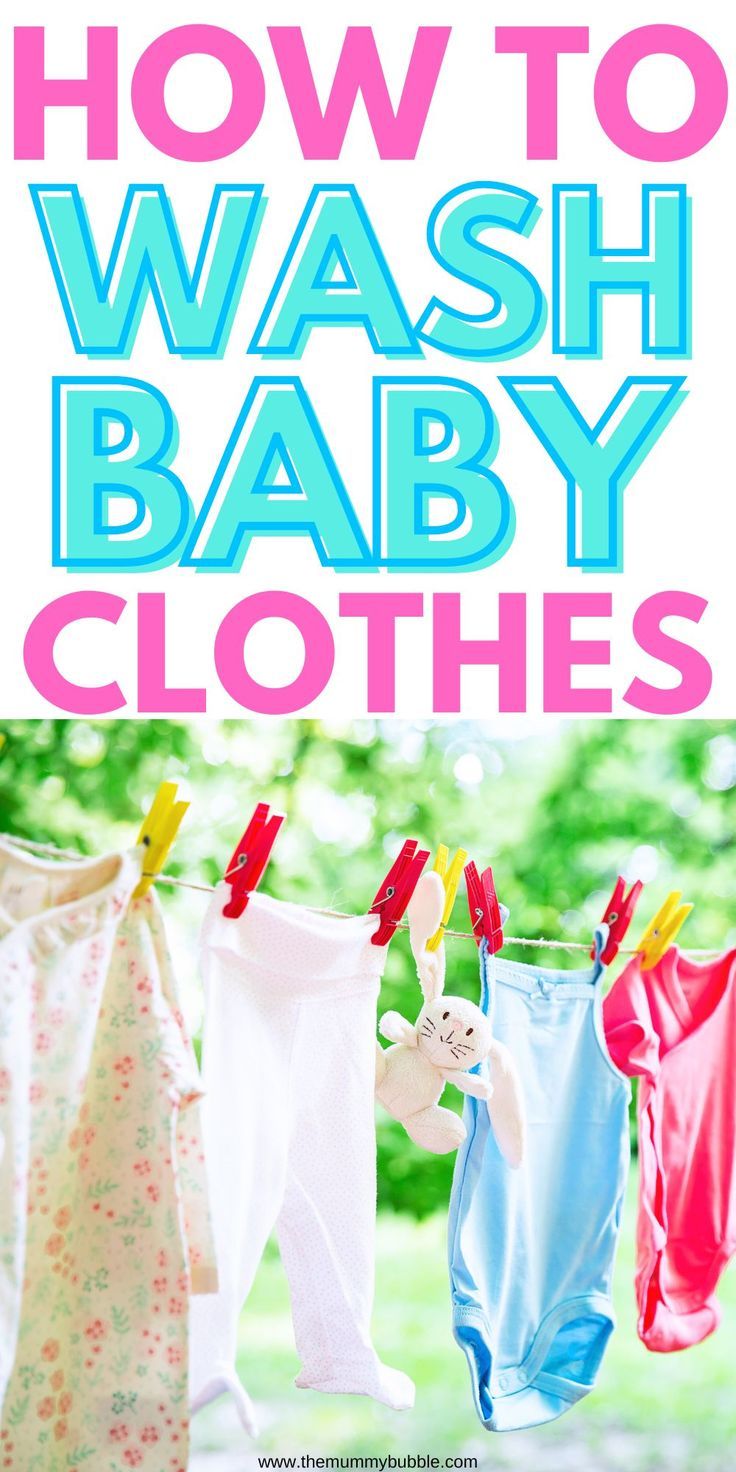 baby clothes hanging out to dry in the sun with text overlay that reads how to wash baby clothes