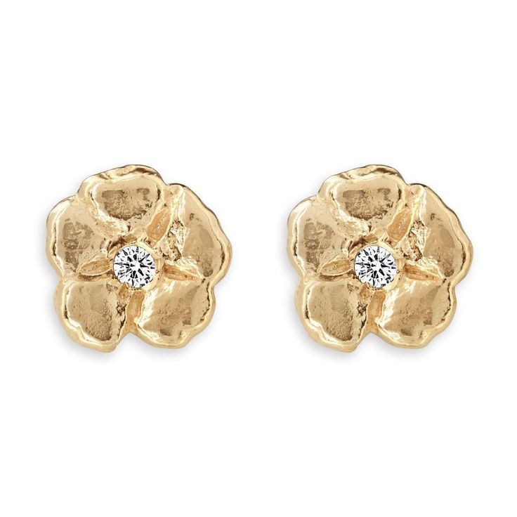 Helen Ficalora Gold Cherry Blossom Stud Earrings with Diamonds in 14k Yellow Gold Puffy Heart Charms, Pink Jewels, Mini Earrings, Tragus Earrings, Flower Stud Earrings, Mini Charm, Flower Stud, Bar Bracelets, Gold Flower