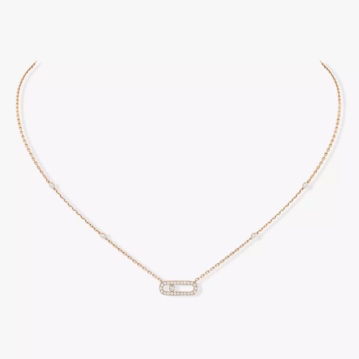 Pink Gold Diamond Necklace Move Uno | Messika 04708-PG Mesika Necklace, Luxury Diamond Necklaces With Single Cut Diamonds, Luxury Diamond Necklace With Single Cut Diamonds, Elegant Diamond White Diamond Necklace, Elegant Diamond White Necklace With Chain, Elegant Everyday Chain Necklace With Diamond Accents, Luxury Pendant Necklace With Pavé Setting, Rose Gold Diamond Chain Necklace For Formal Occasions, Timeless Diamond Chain Necklace