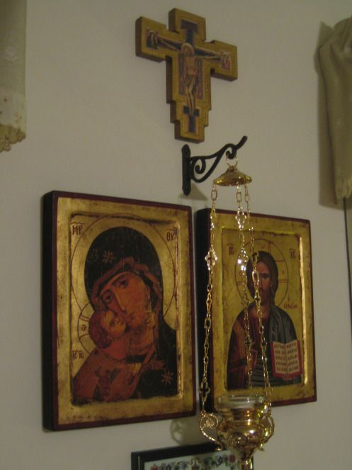 The New Icon Corner Icon Corner Ideas, Icon Corner, Home Altar Catholic, Orthodox Art, Orthodox Prayers, Catholic Altar, Church Icon, Greek Icons, Catholic Decor