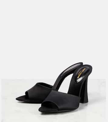 Suite 105 Satin Sandals in Black - Saint Laurent | Mytheresa Rich Tita, Velvet Sandals, Satin Sandals, Latest Sandal, Ysl Heels, Satin Heels, Footwear Design Women, Leather Mules, Wide Straps