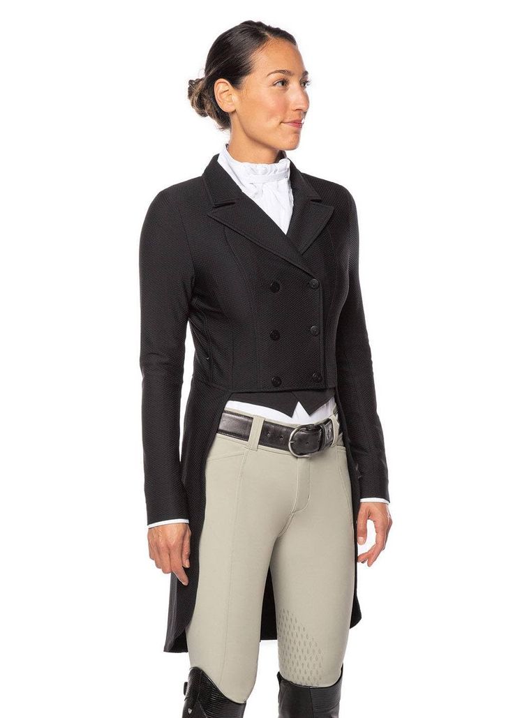 PRICES MAY VARY. Textured, “no-see” Aero Mesh fabric provides lightweight, flattering coverage while allowing air to flow through, providing superior breathability to help keep you cool in the showring Professional, show-ready style appropriate for hunter classics, hunter derbies, and dressage above fourth level Four-way stretch fits and flatters a wide range of body shapes and sizes Classic double-breasted styling with six matte logo buttons Detailed with crisp collar, removable points, and eye Hunter Derby, Dressage Coats, Half Chaps, Summer Series, Equestrian Sports, The Arena, Feminine Silhouette, Performance Wear, Equestrian Outfits