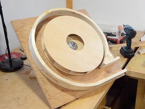 a woodworking machine is being worked on by a person with a circular object in the background