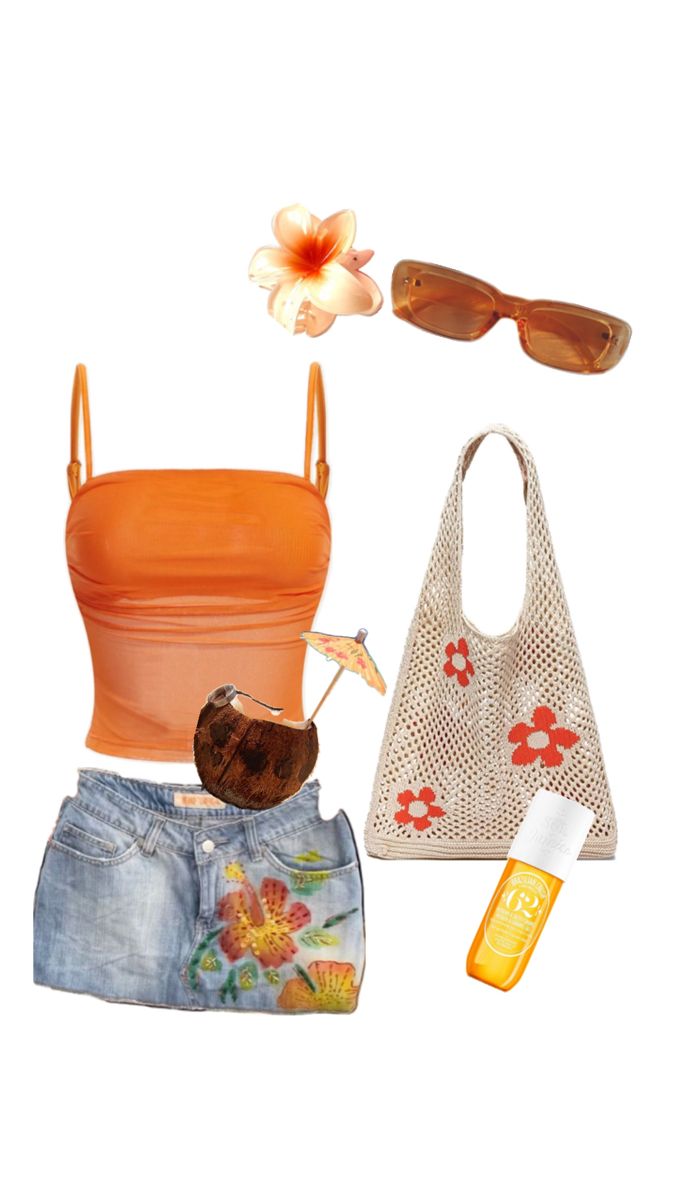 #summer #outfit #orange #fit #beach #coconut Orange Top Outfit, Beach Girl Outfits, Beach Coconut, Summer Holiday Outfits, Hawaii Outfits, Orange Outfit, Outfit Inspo Summer, Cruise Outfits, Swaggy Outfits