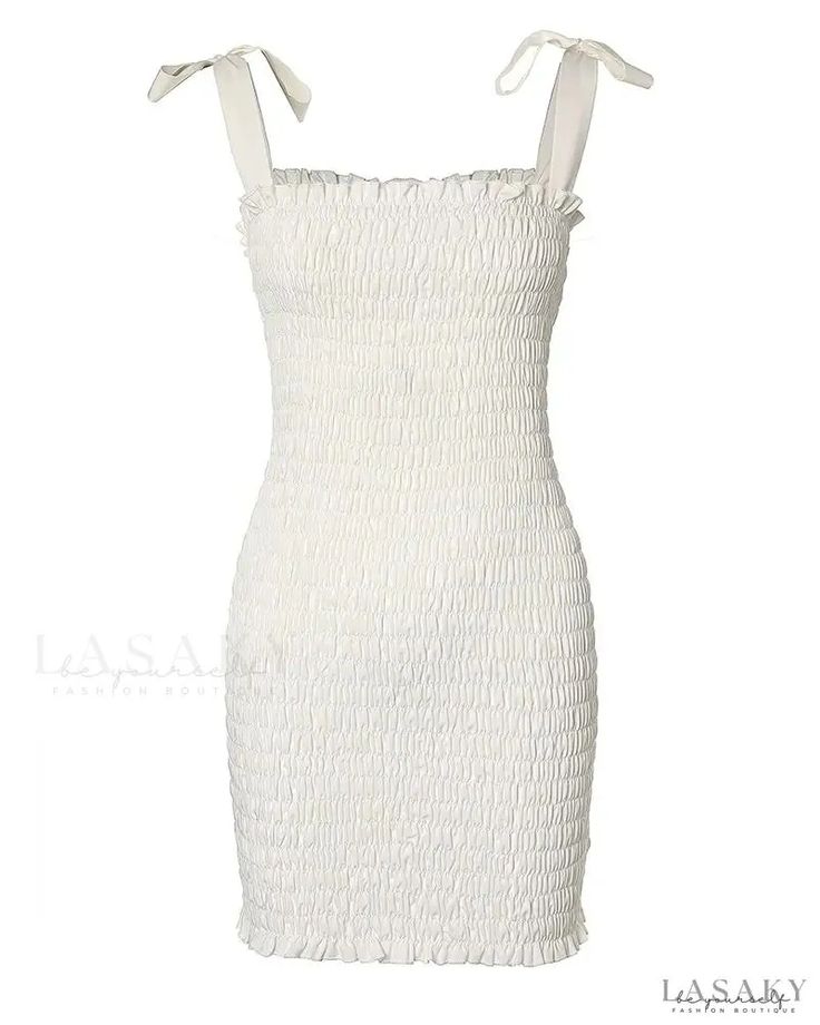 Lasaky - Ruffled Hem Tie Detail Bodycon Dress Summer Ruffled Bodycon Dress, Casual Summer Bodycon Dress With Ruffles, Summer Ruffled Midi Bodycon Dress, Summer Midi Length Ruffled Bodycon Dress, Summer Midi-length Bodycon Dress With Ruffles, White Bodycon Dress, Dress With Tie, Dress Size Chart, Style Chic