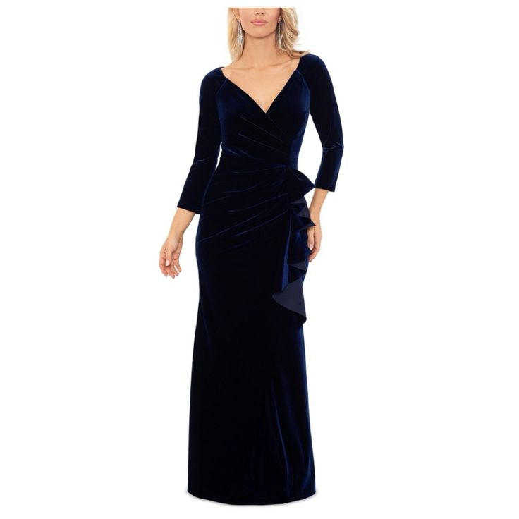 Brand New With Tags Long Sleeve Velvet Gown, Navy Evening Dresses, Formal Wedding Guest Dress, Velvet Gown, Formal Dresses Gowns, Long Sleeve Gown, Column Gown, Mermaid Gown, Bride Dresses